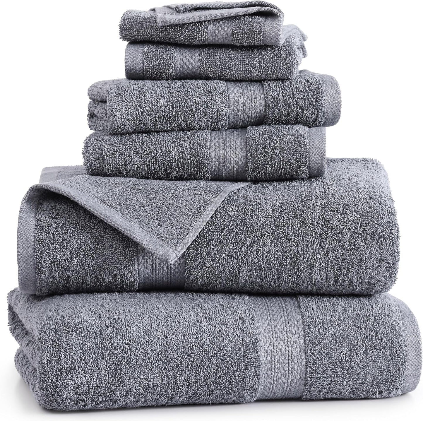 Lane Linen 100% Cotton Luxury Bathroom Towel Set - 6 Pcs - RingSpun, QuickDry, Very Soft & Highly Absorbent - 2 Large Bath Towels, 2 Washcloths, 2 Hand Towels - Pre Shrunk & Fade Resistant - Cool Grey