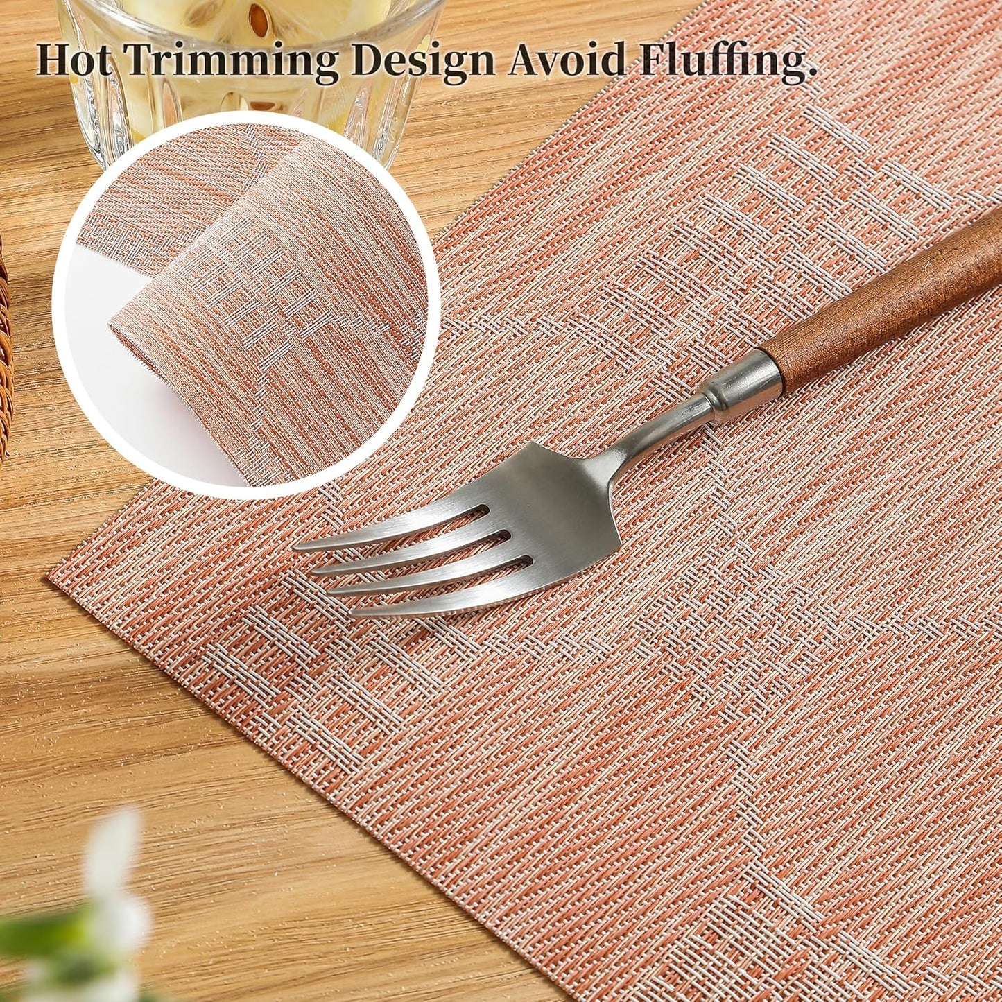 Leetaltree Coral Placemats Set of 4 - Heat Resistant Non-Slip Place mats for Dining Table, Washable Durable PVC Vinyl Woven Table Mats（Coral, 4）