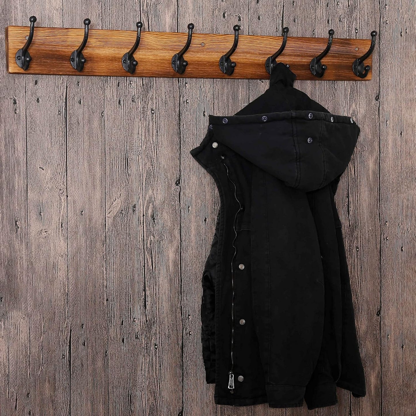 WEBI Rustic Coat Rack Wall Mount,35.43" Long 8 Cast Iron Coat Hooks Wall Mounted,Heavy Duty Wall Coat Hanger Hooks for Hanging Coats,Clothes,Rustic Brown,2 Packs