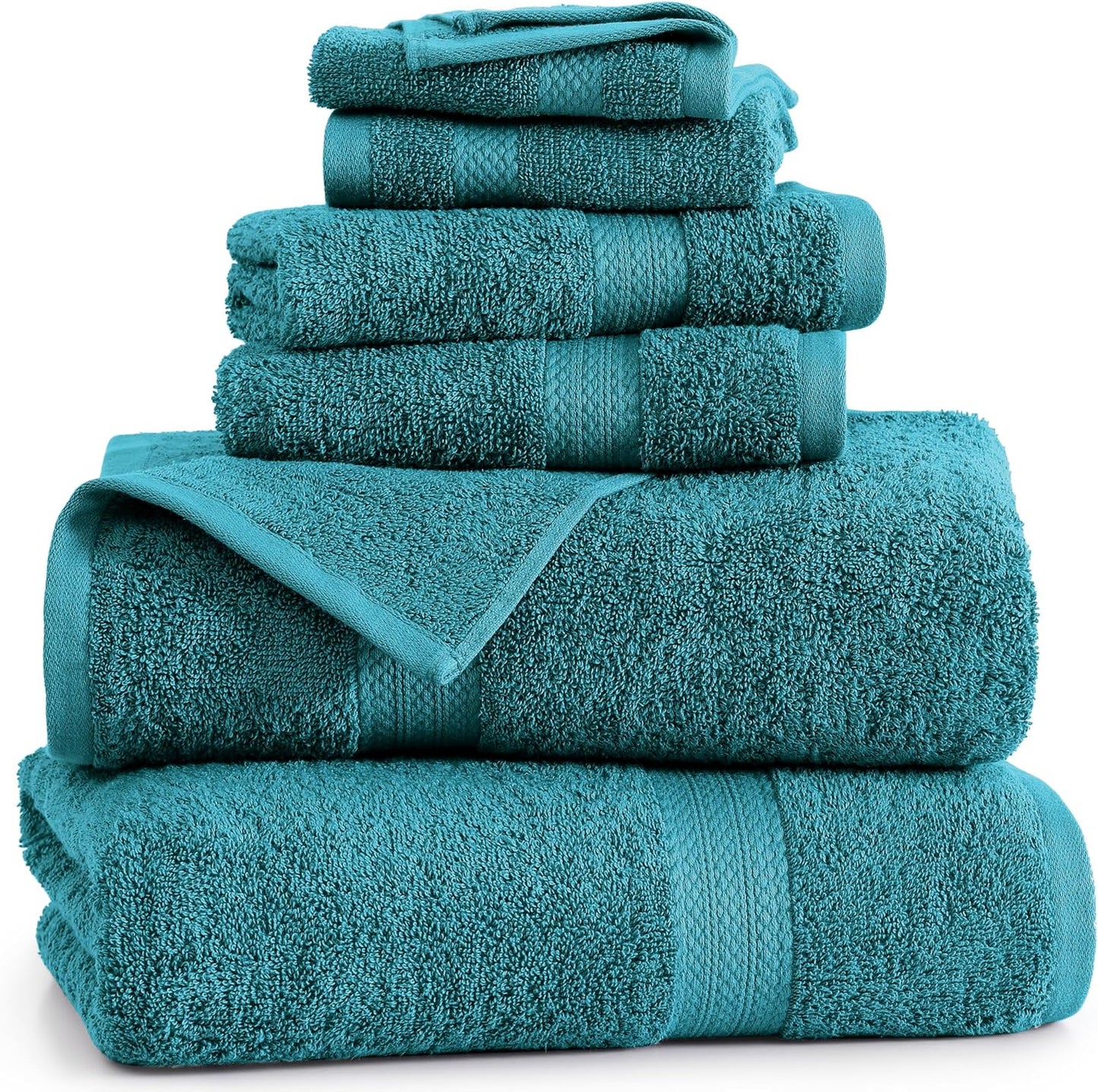 LANE LINEN 100% Cotton 6 Piece Bath Towel Set - Ring Spun, Quick Dry, Super Soft & Highly Absorbent - 2 Bath, 2 Washcloths, 2 Bathroom Hand Towels - Hotel Quality Luxury Bathroom Towel Set - Sea Port