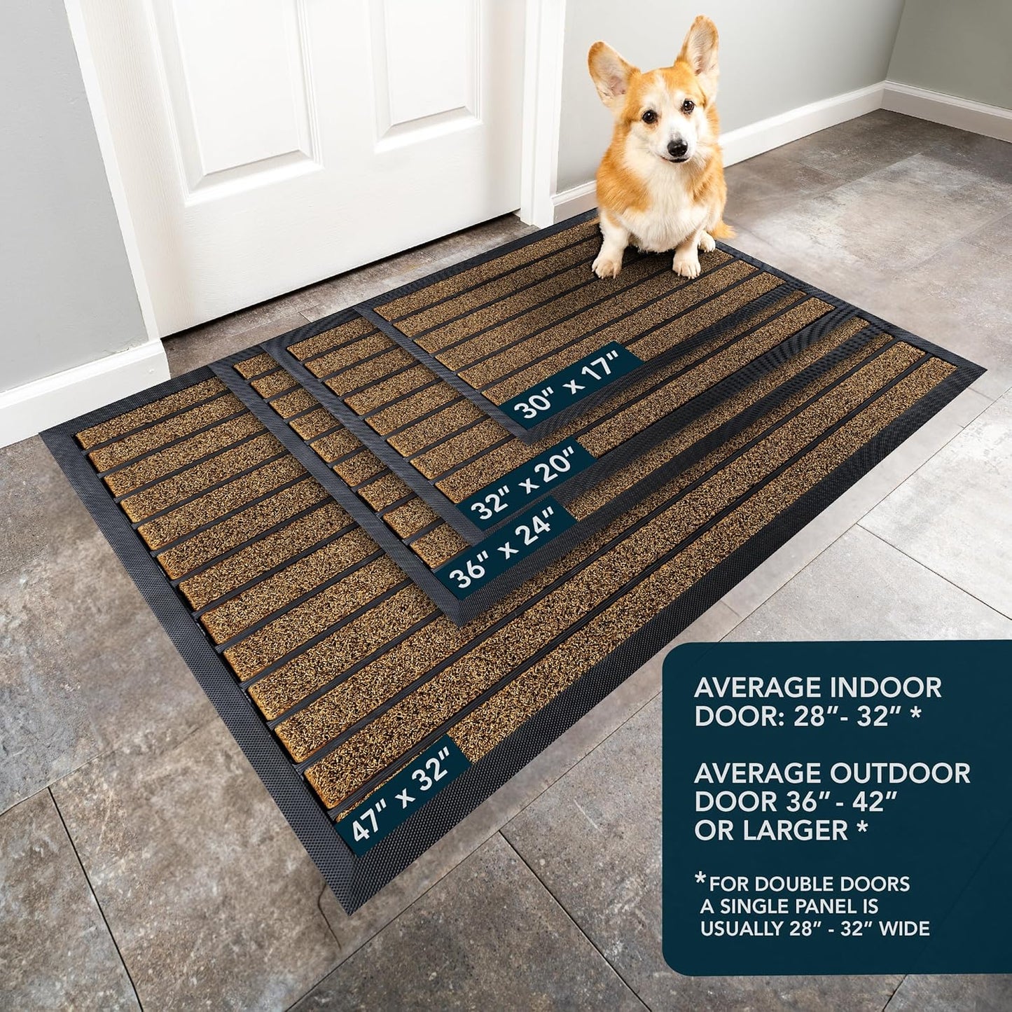 ubdyo Extra Durable Door Mat - Dirt Trapping Outdoor Welcome Mats - Non-Slip Outdoor Indoor Entrance - Low Profile Front Doormat (32" x 20", Bright Brown)