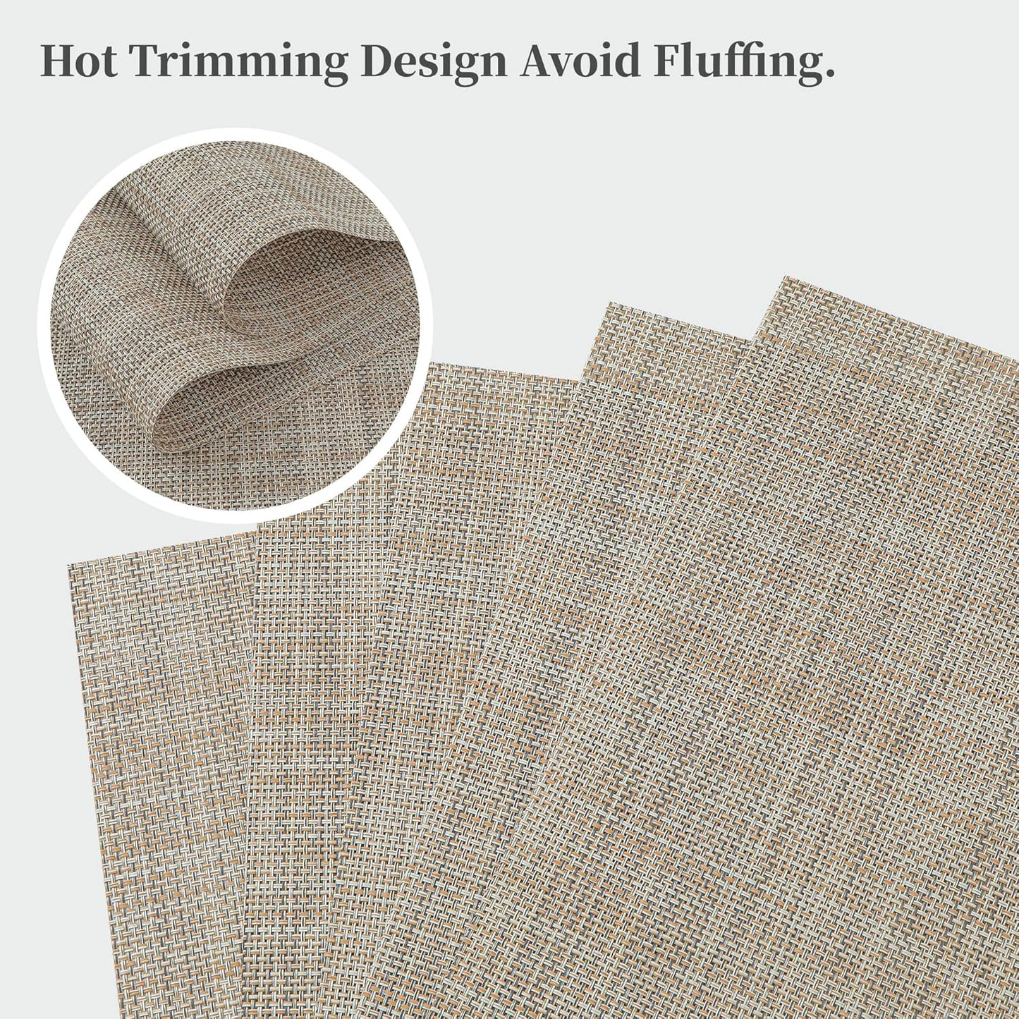 Leetaltree Linen Yellow Placemats Set of 12 - Heat Resistant Non-Slip Place mats for Dining Table, Washable Durable PVC Vinyl Woven Table Mats（Linen Yellow, 12）