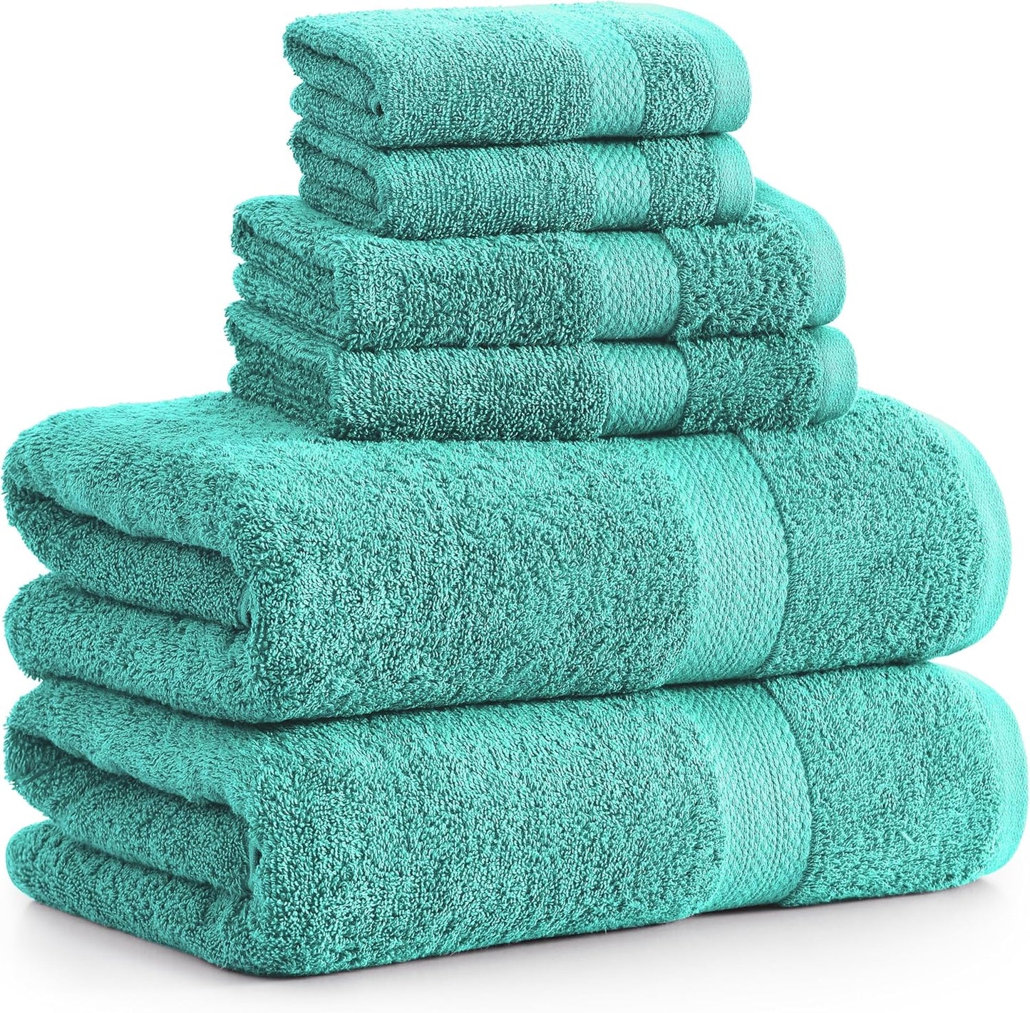 Lane Linen 100% Mercerized Cotton Luxury Bathroom Towel Set - 6 Pc - Quick Dry, Very Soft, Fluffy & Highly Absorbent - 2 Large Bath Towels, 2 Washcloths, 2 Hand Towel - Pet Friendly, Pre Shrunk - Teal