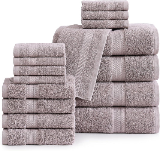 LANE LINEN 100% Mercerized Cotton Bathroom Towel Set - 16 Pcs - Ring Spun, Fluffy, Soft & Highly Absorbent - 4 Bath, 8 Washcloths, 4 Hand Towels - Avaialable in Wide Variety of Colours - Platinum