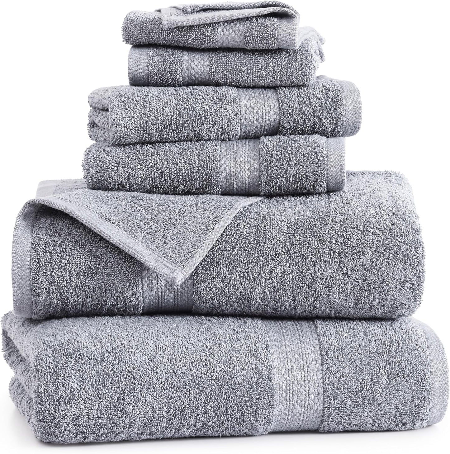 Lane Linen 100% Mercerized Cotton Luxury Bathroom Towels Set - 6 Pieces - Ring Spun Technology - 2 Bath, 2 Washcloths, 2 Hand Towels - Suitable for All Skin Types including Sensitive Skin - Space Grey