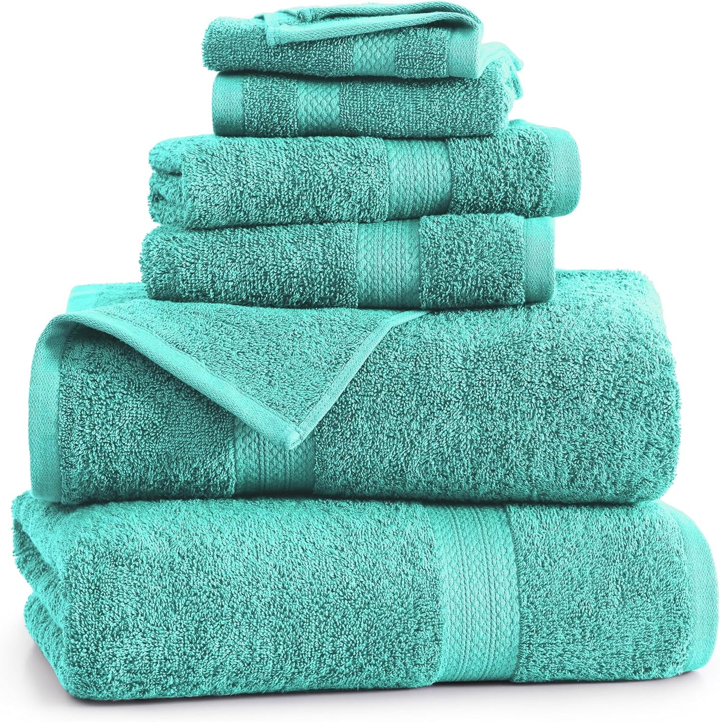 Lane Linen 100% Mercerized Cotton Luxury Bathroom Towel Set - 6 Pc - Quick Dry, Very Soft, Fluffy & Highly Absorbent - 2 Large Bath Towels, 2 Washcloths, 2 Hand Towel - Pet Friendly, Pre Shrunk - Teal
