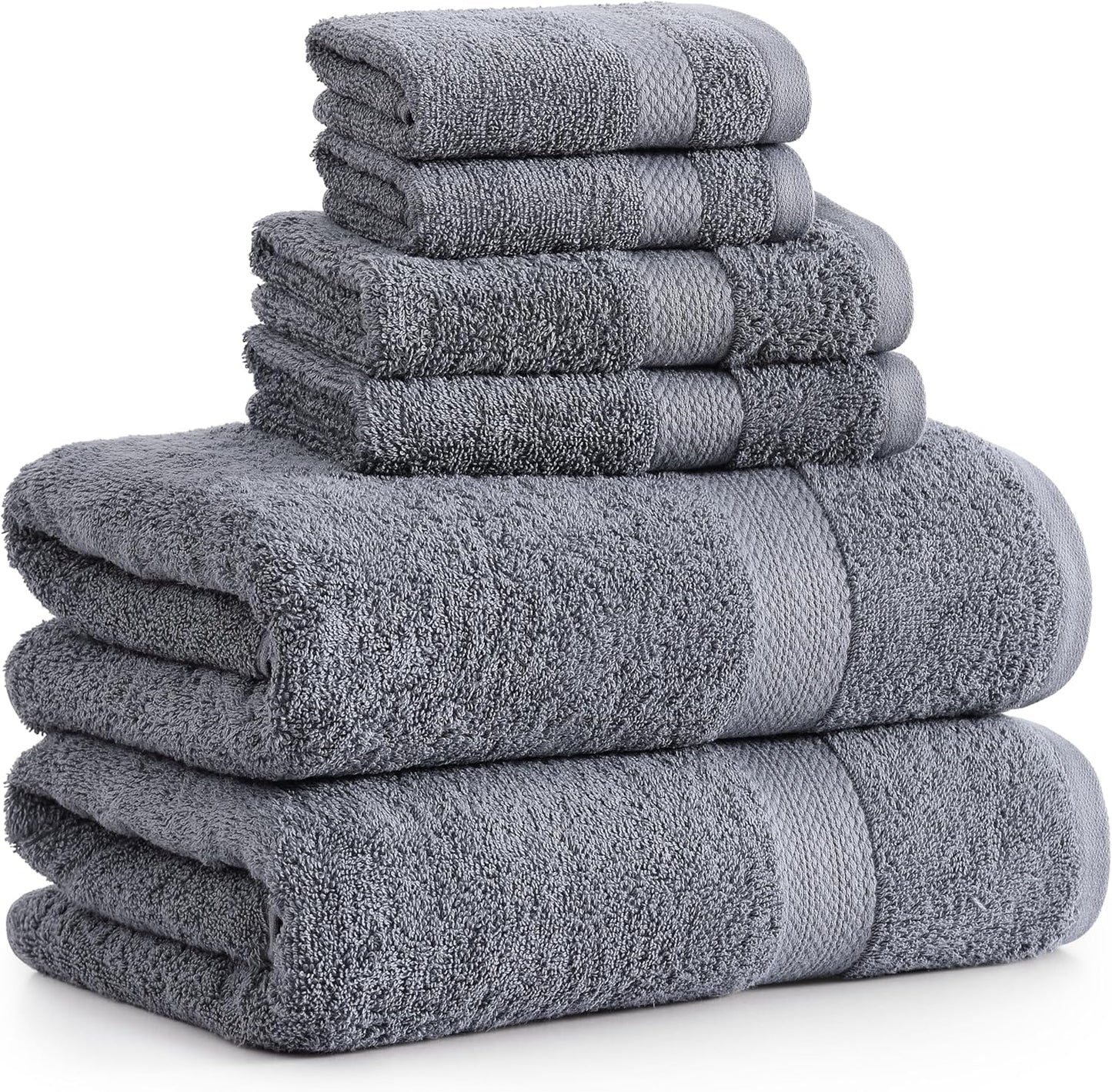 Lane Linen 100% Cotton Luxury Bathroom Towel Set - 6 Pcs - RingSpun, QuickDry, Very Soft & Highly Absorbent - 2 Large Bath Towels, 2 Washcloths, 2 Hand Towels - Pre Shrunk & Fade Resistant - Cool Grey
