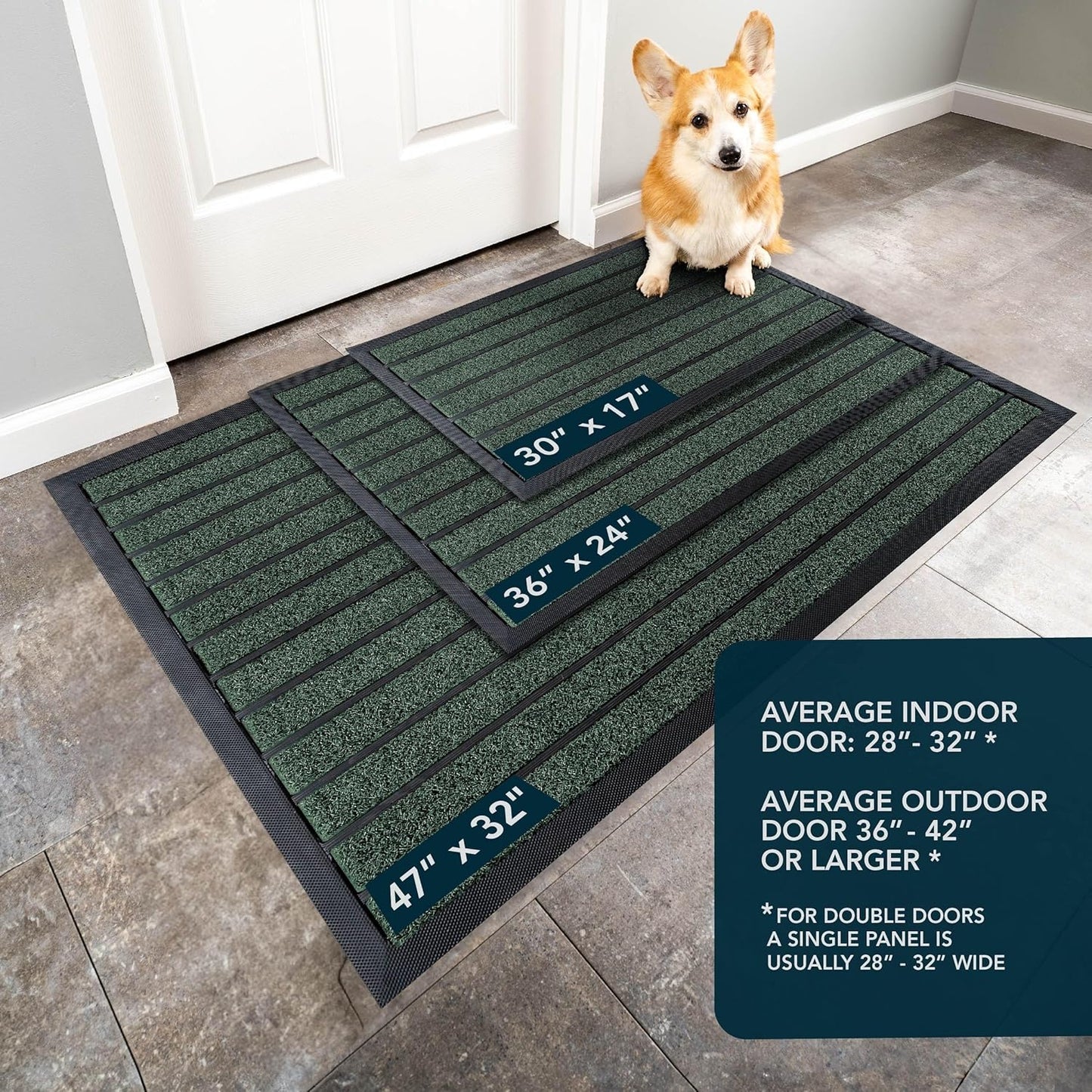 ubdyo Extra Durable Door Mat - Dirt Trapping Outdoor Welcome Mats - Non-Slip Outdoor Indoor Entrance - Low Profile Front Doormat (30" x 17", Bright Green)