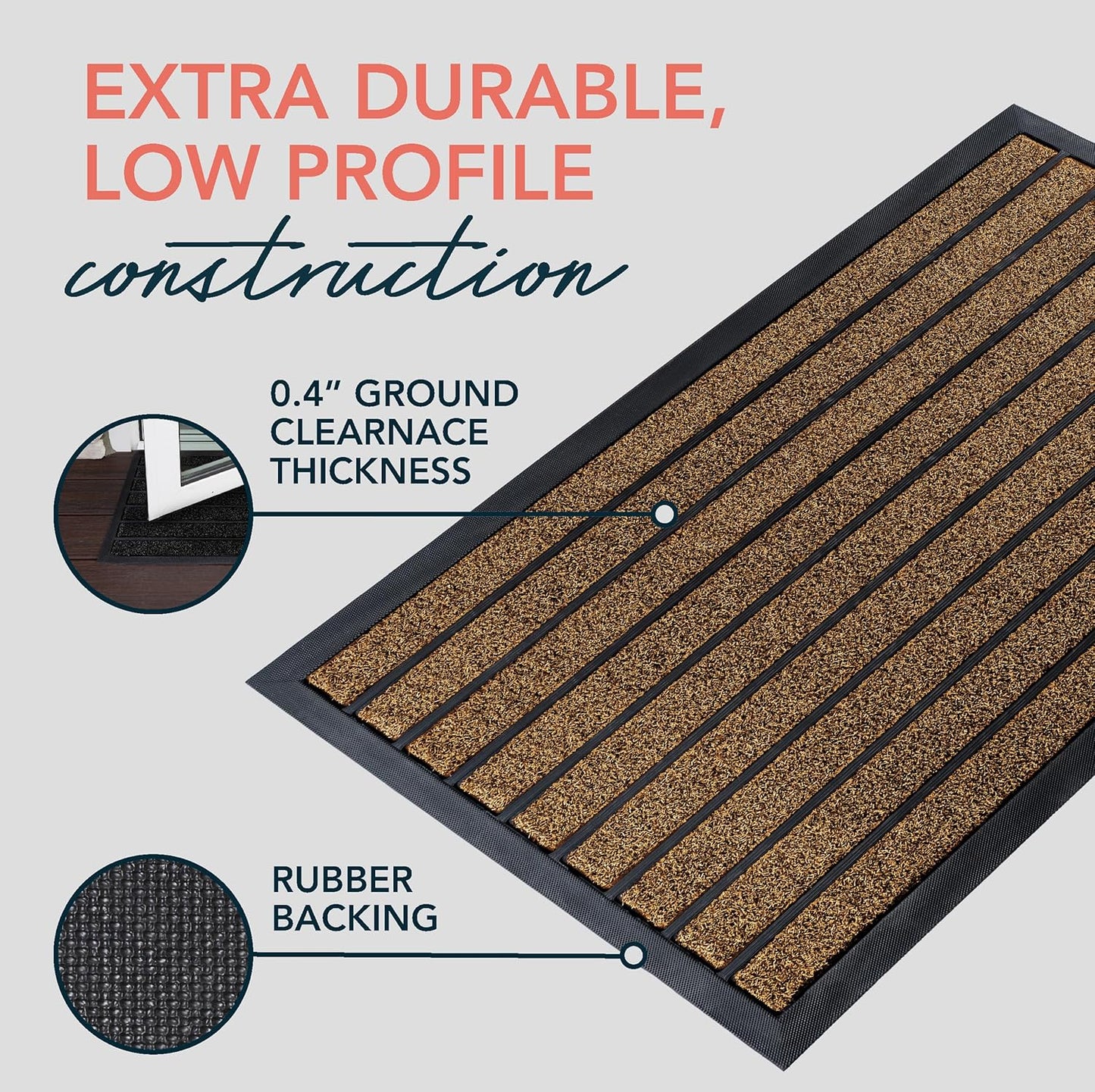 ubdyo Extra Durable Door Mat - Dirt Trapping Outdoor Welcome Mats - Non-Slip Outdoor Indoor Entrance - Low Profile Front Doormat (32" x 20", Bright Brown)