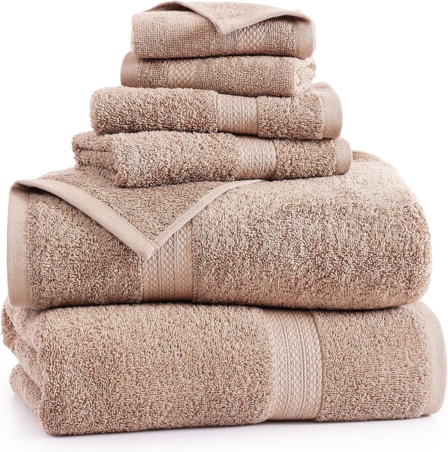 LANE LINEN 100% Mercerized Cotton Luxury Bathroom Towels Set - 6 Pieces - Ring Spun Technology - 2 Bath, 2 Washcloths, 2 Hand Towels - Suitable for All Skin Types Including Sensitive Skin - Taupe