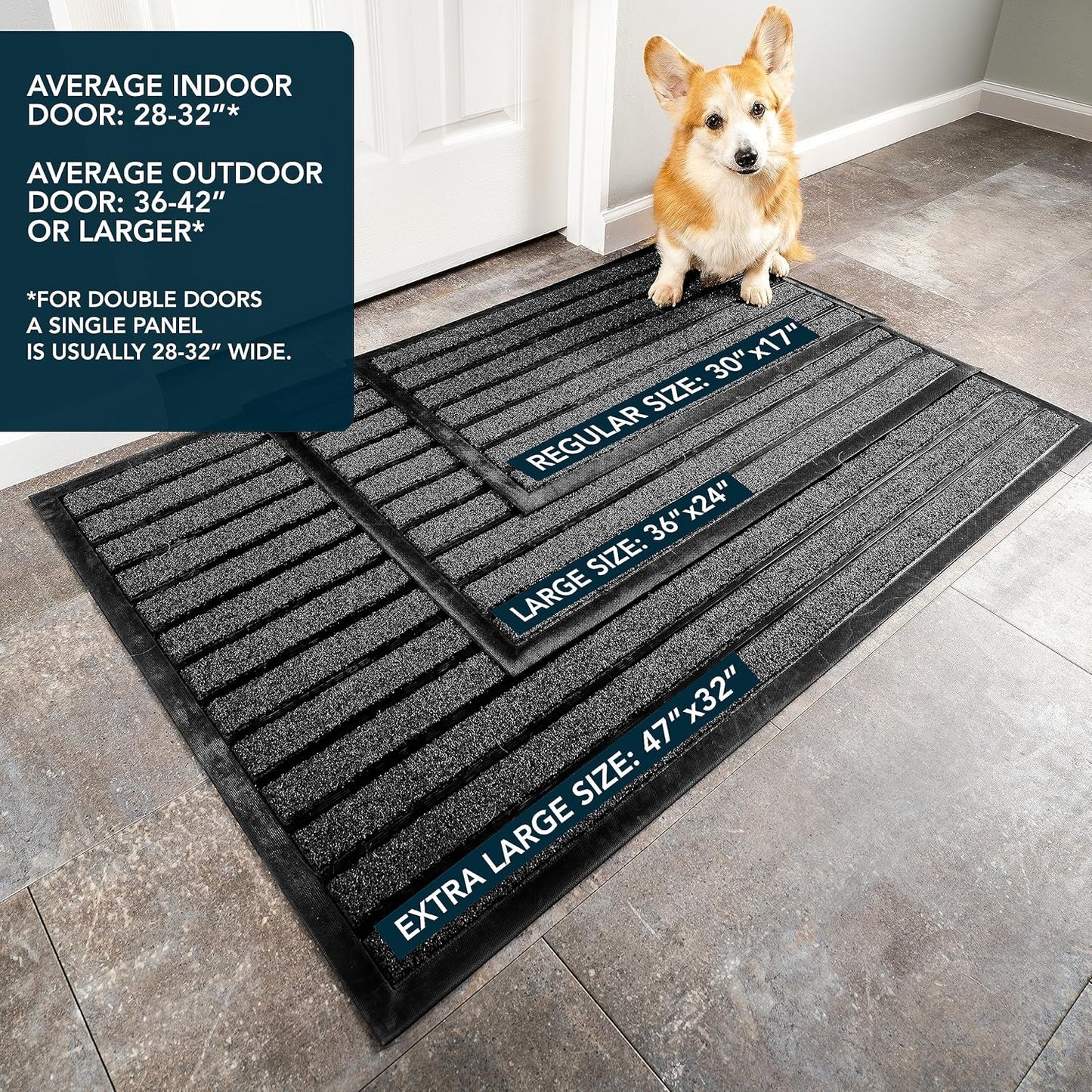ubdyo Extra Durable Door Mat - Dirt Trapping Outdoor Welcome Mats - Non-Slip Outdoor Indoor Entrance - Low Profile Front Doormat (30" x 17", Bright Black)