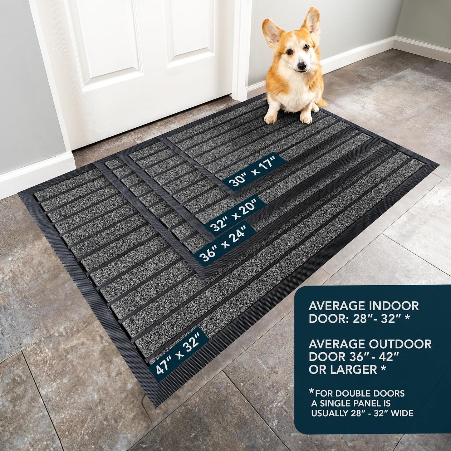 ubdyo Extra Durable Door Mat - Dirt Trapping Outdoor Welcome Mats - Non-Slip Outdoor Indoor Entrance - Low Profile Front Doormat (32" x 20", Bright Grey)