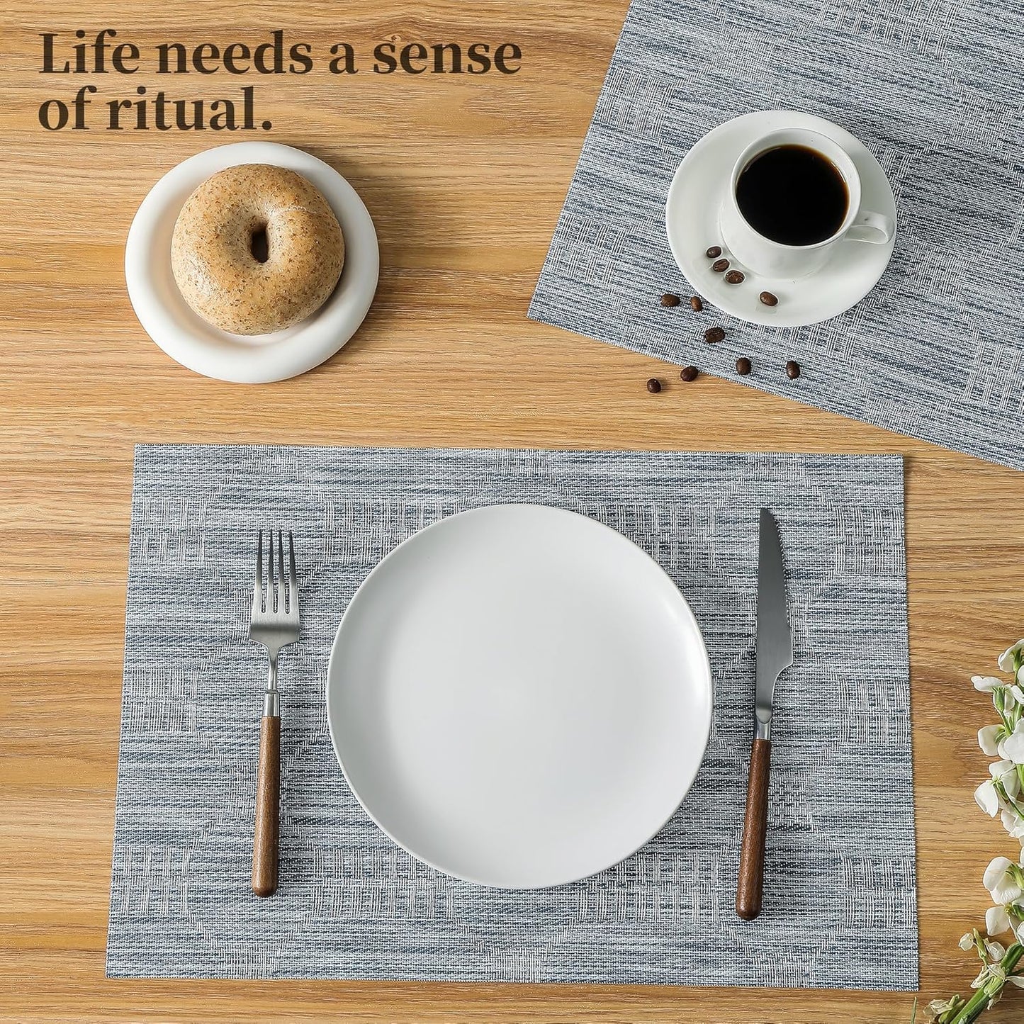 Leetaltree Jacquard Blue Placemats Set of 4 - Heat Resistant Non-Slip Place mats for Dining Table, Washable Durable PVC Vinyl Woven Table Mats (Jacquard Blue, 4)