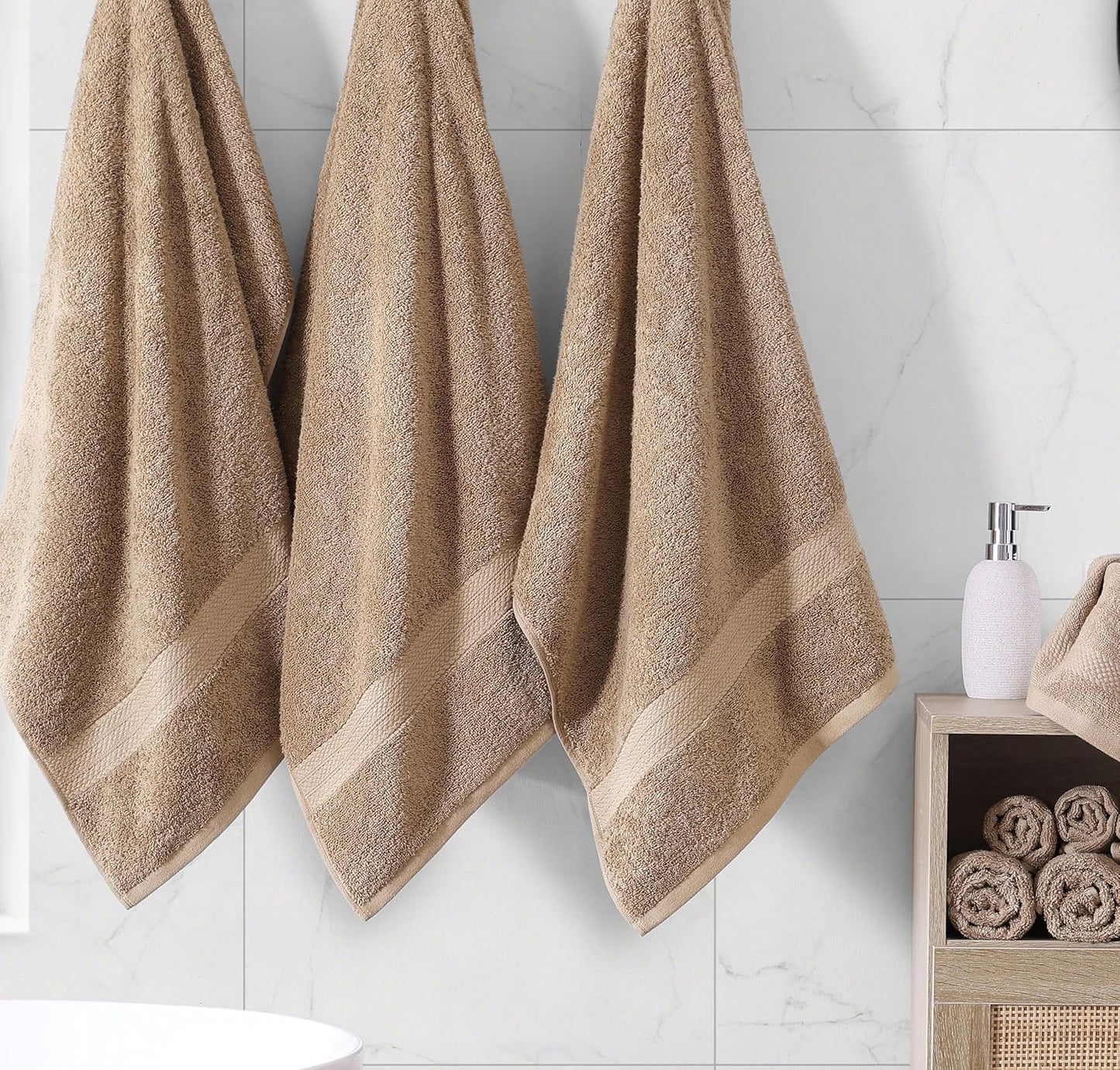 LANE LINEN 100% Mercerized Cotton Luxury Bathroom Towels Set - 6 Pieces - Ring Spun Technology - 2 Bath, 2 Washcloths, 2 Hand Towels - Suitable for All Skin Types Including Sensitive Skin - Taupe