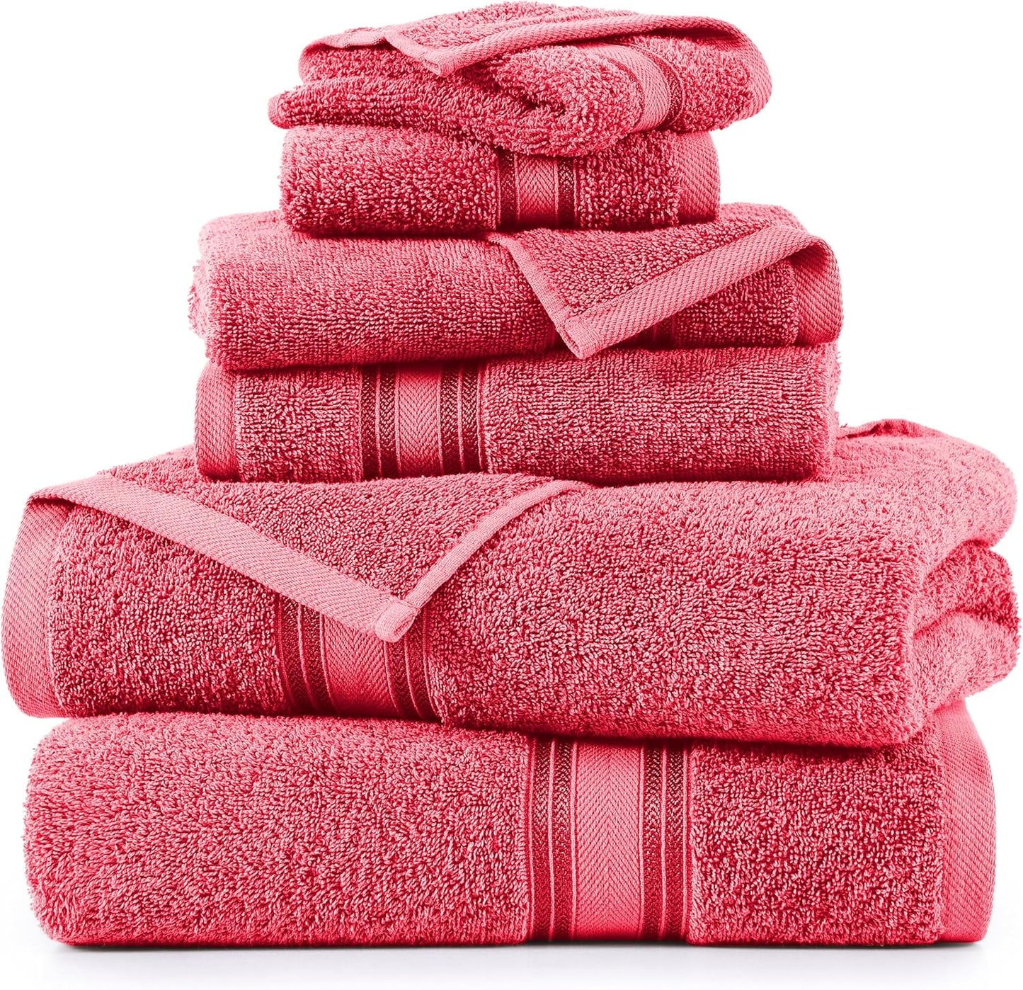 LANE LINEN Luxury 6-Piece Bath Towel Set - 100% Cotton, Quick-Dry, Super Absorbent, Zero Twist - Includes 2 Bath Towels, 2 Hand Towels, 2 Washcloths - Honeysuckle