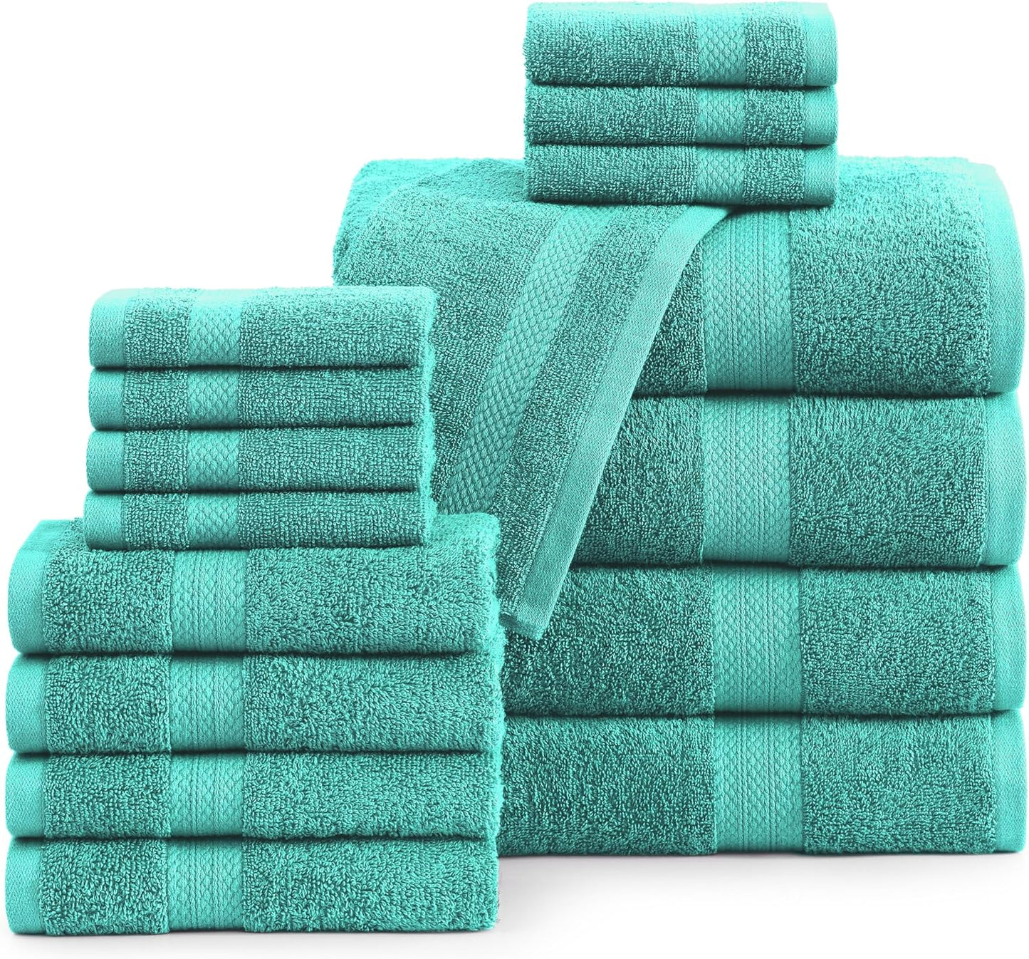 LANE LINEN 100% Cotton Luxury Bathroom Towel Set - 16 Pieces - Ring Spun, Quick Dry, Super Soft & Absorbent - 4 Bath, 8 Washcloths, 4 Hand Towels - Remains Fluffy Even After Multiple Washes - Teal