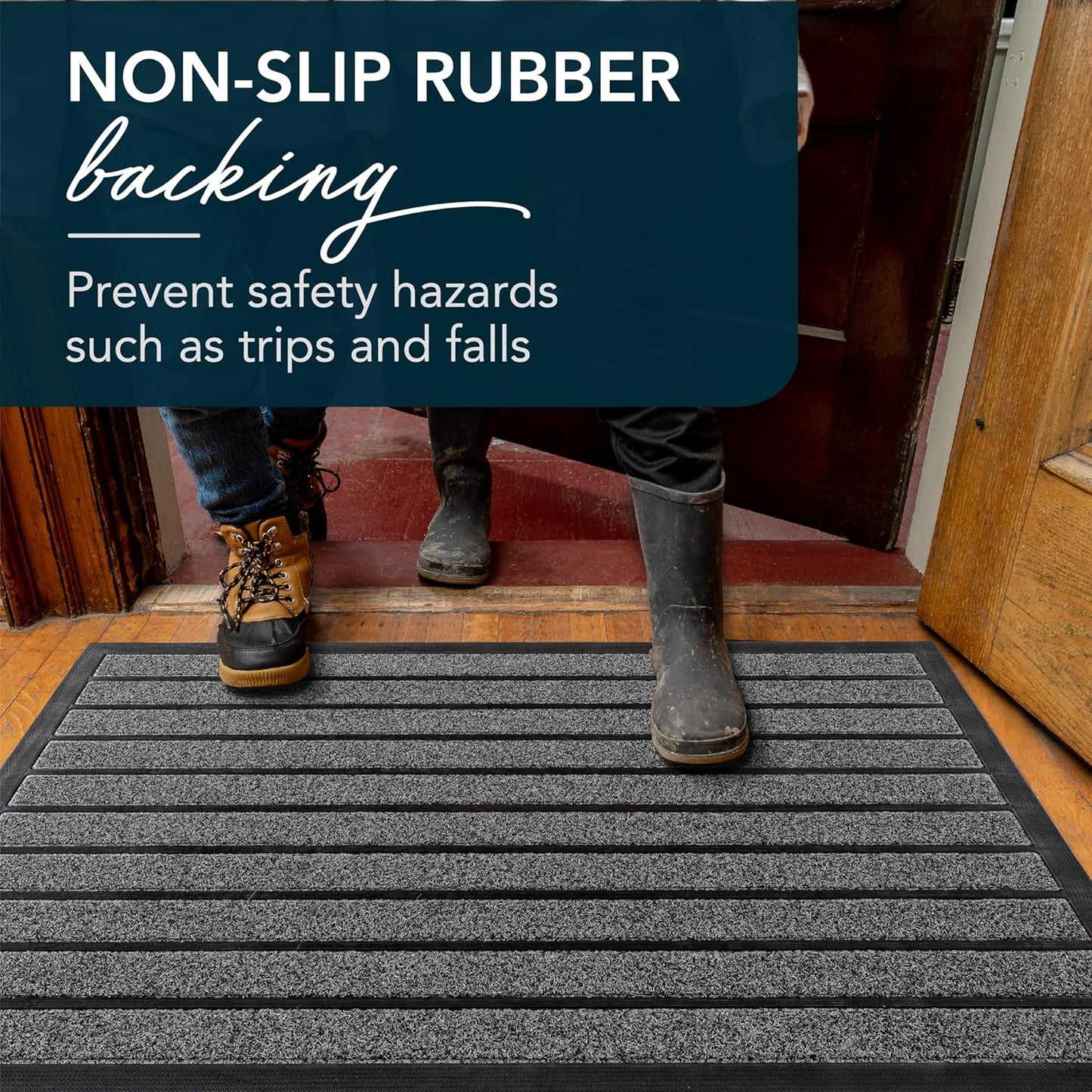 ubdyo Extra Durable Door Mat - Dirt Trapping Outdoor Welcome Mats - Non-Slip Outdoor Indoor Entrance - Low Profile Front Doormat (36" x 24", Bright Grey)