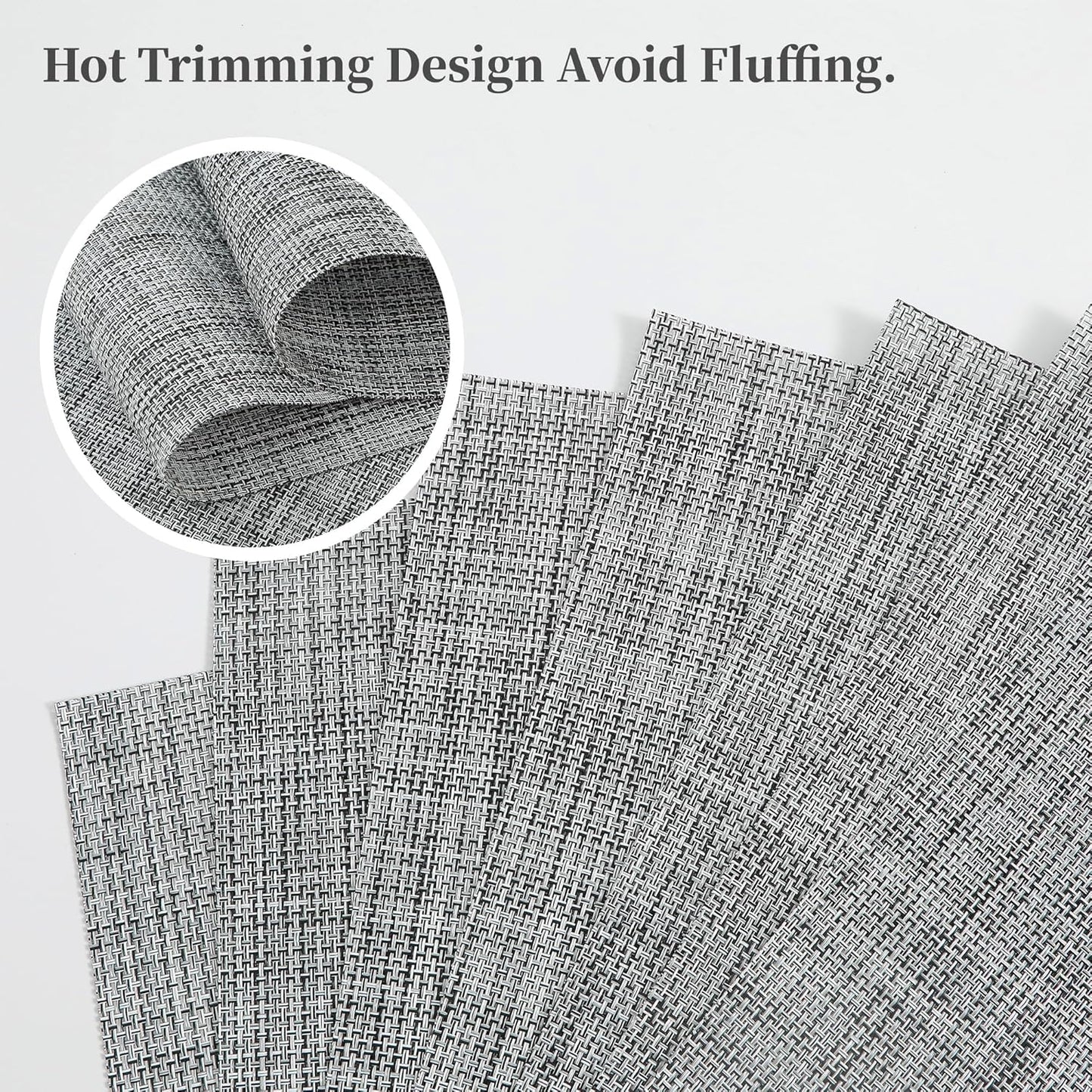 Leetaltree Linen Grey Placemats Set of 6 - Heat Resistant Non-Slip Place mats for Dining Table, Washable Durable PVC Vinyl Woven Table Mats（Linen Grey, 6）