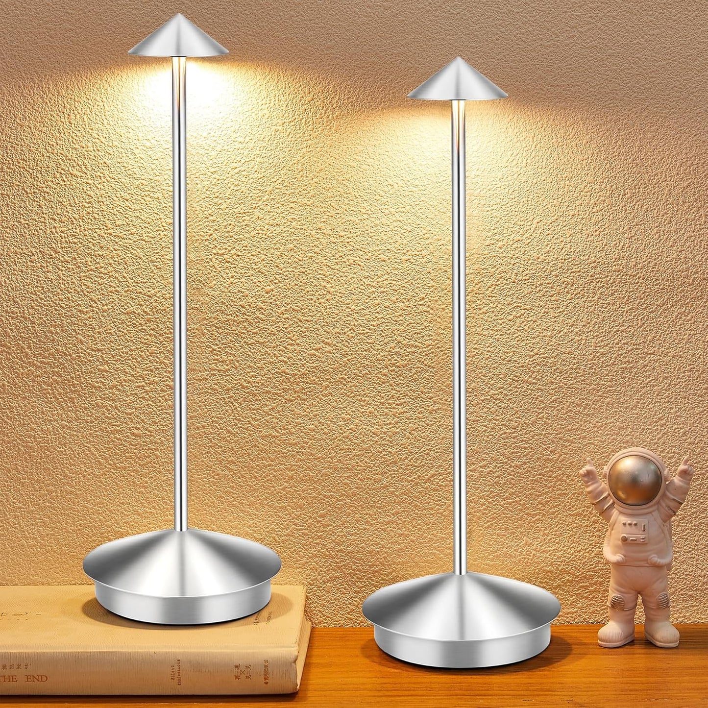 Portable Led Cordless Lamp Table Light 2 Pack, Rechargeable 6000mAh Battery Outdoor Table Lamp for Dinning Restaurant Patio Bedroom Camping, IP54 Waterproof, Dimmable