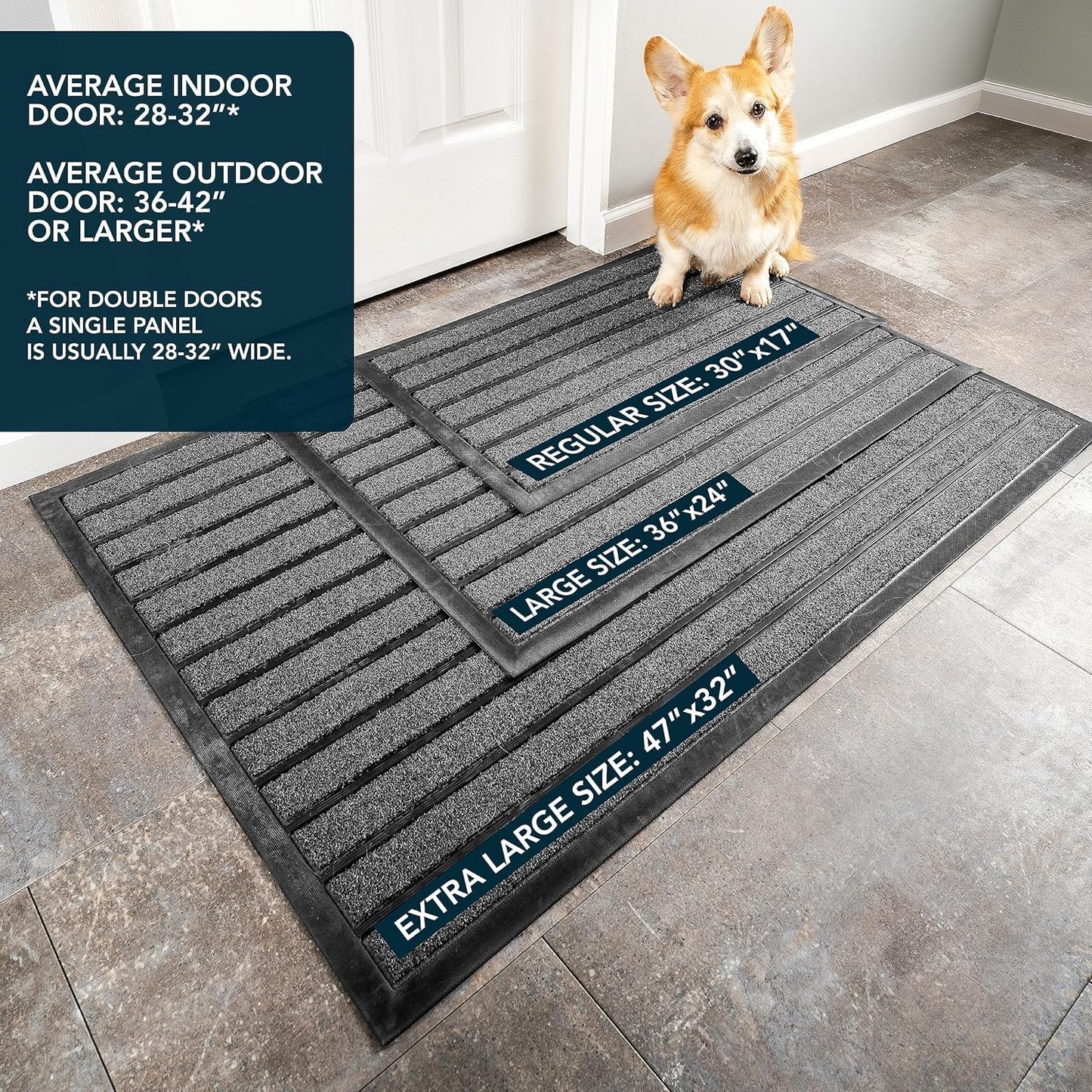 ubdyo Extra Durable Door Mat - Dirt Trapping Outdoor Welcome Mats - Non-Slip Outdoor Indoor Entrance - Low Profile Front Doormat (36" x 24", Bright Grey)