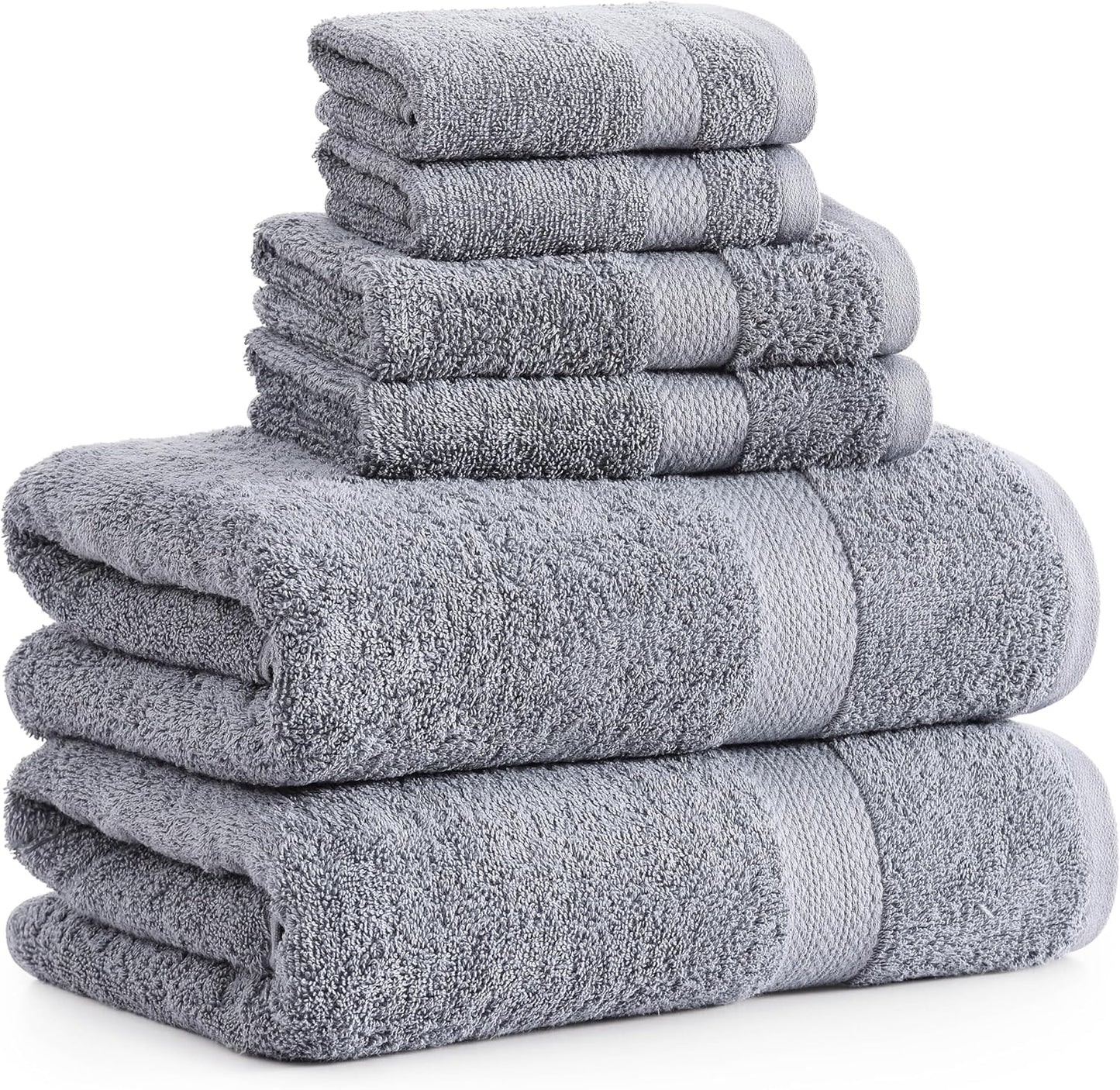 Lane Linen 100% Mercerized Cotton Luxury Bathroom Towels Set - 6 Pieces - Ring Spun Technology - 2 Bath, 2 Washcloths, 2 Hand Towels - Suitable for All Skin Types including Sensitive Skin - Space Grey