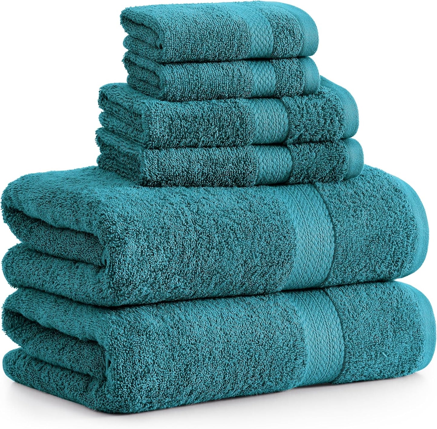 LANE LINEN 100% Cotton 6 Piece Bath Towel Set - Ring Spun, Quick Dry, Super Soft & Highly Absorbent - 2 Bath, 2 Washcloths, 2 Bathroom Hand Towels - Hotel Quality Luxury Bathroom Towel Set - Sea Port