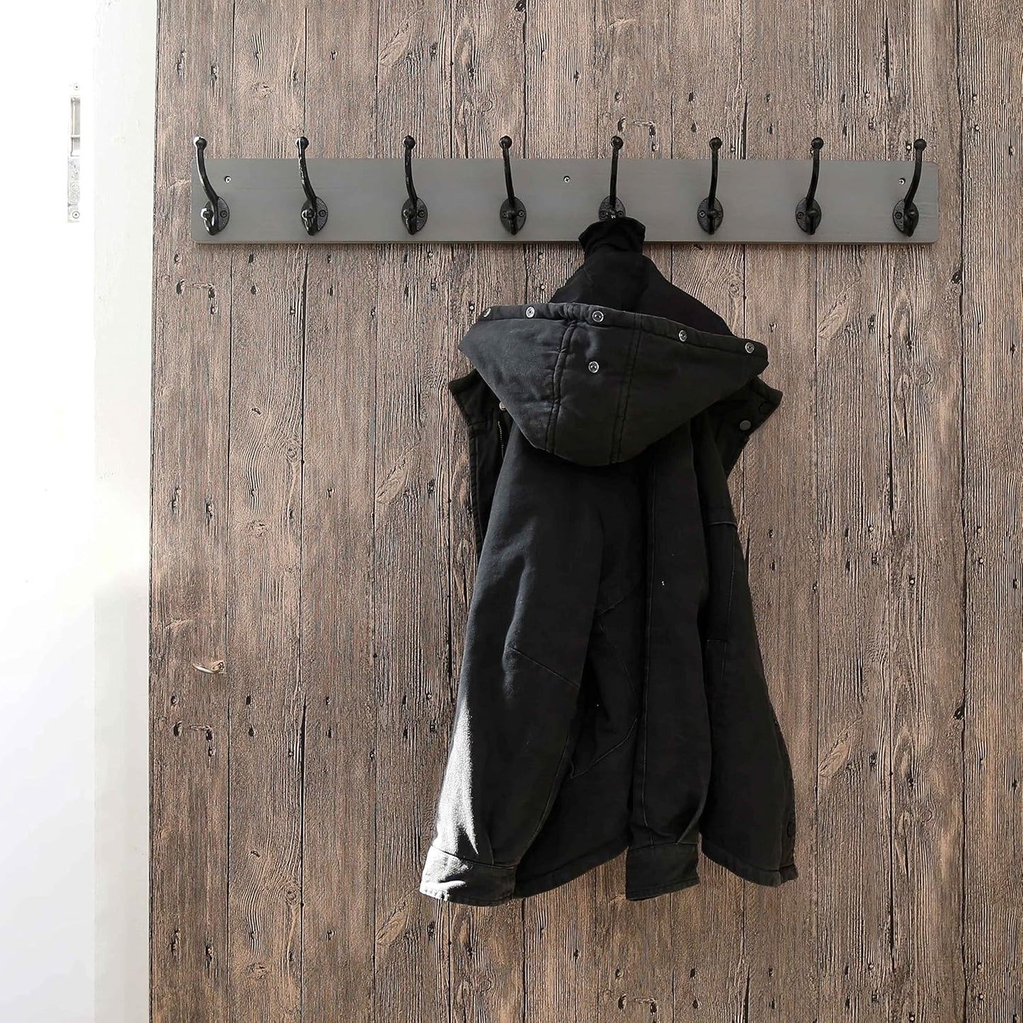 WEBI Rustic Coat Rack Wall Mount,35.43" Long 8 Cast Iron Coat Hooks Wall Mounted,Heavy Duty Wall Coat Hanger Hooks for Hanging Coats,Clothes,Grey,2 Packs
