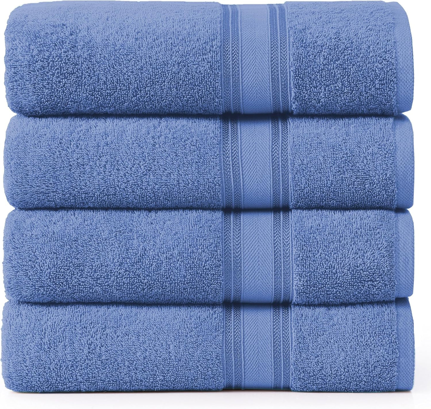 LANE LINEN 100% Cotton 4 Pack Bath Towels (28"x54") - Zero Twist, Mercerized Cotton Bathroom Towels Set - Quick Dry, Soft & Absorbent Large Bath Towels - Machine Wash in Cold Water - Cerulean Blue