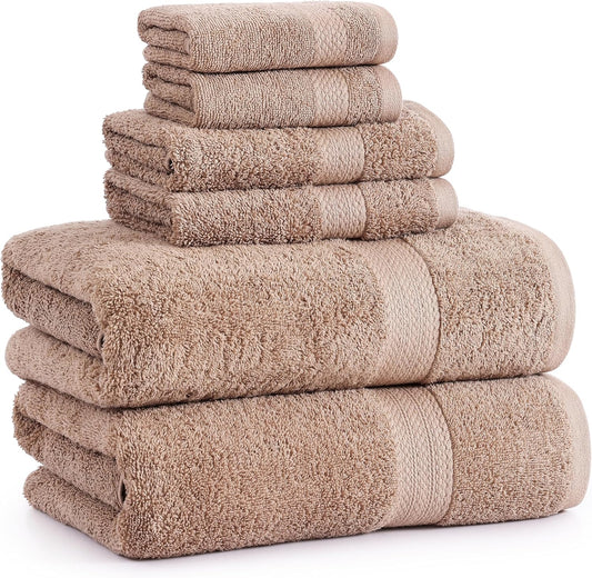 LANE LINEN 100% Mercerized Cotton Luxury Bathroom Towels Set - 6 Pieces - Ring Spun Technology - 2 Bath, 2 Washcloths, 2 Hand Towels - Suitable for All Skin Types Including Sensitive Skin - Taupe