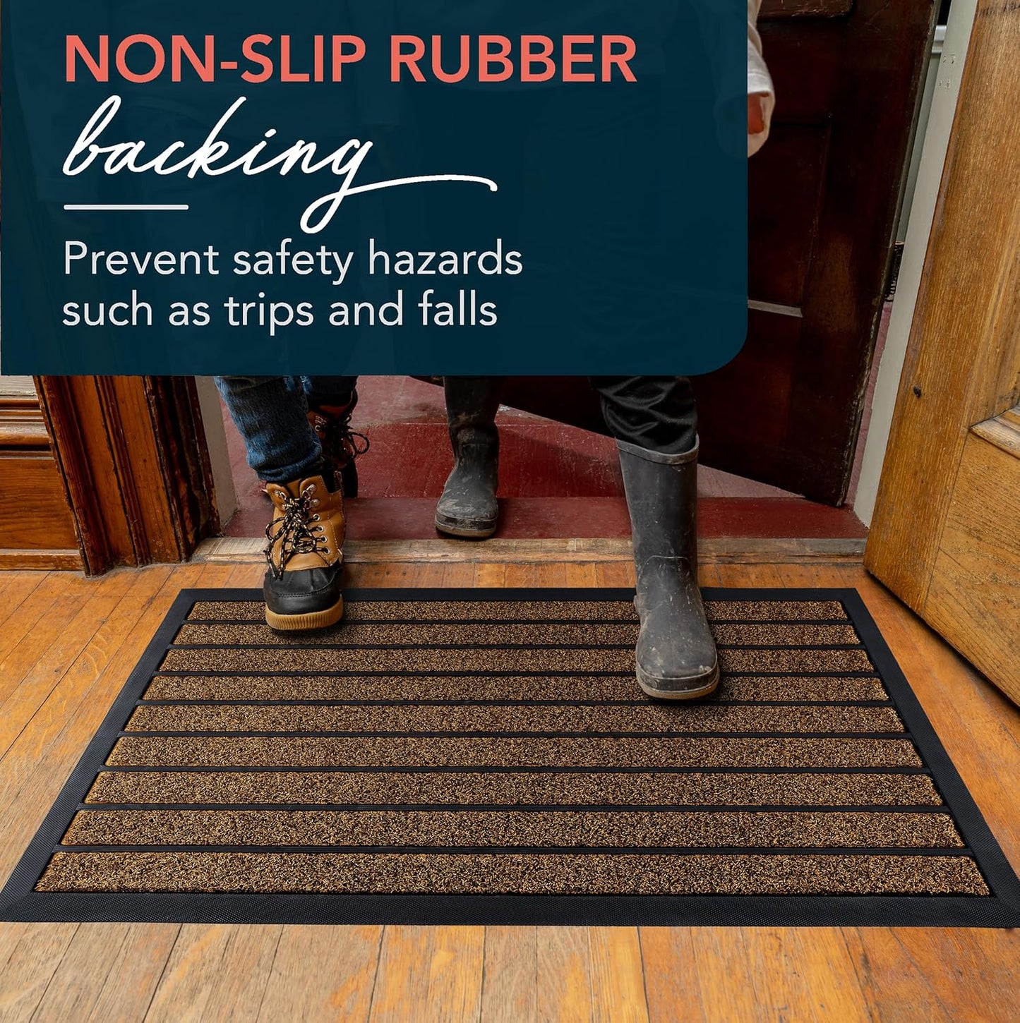 ubdyo Extra Durable Door Mat - Dirt Trapping Outdoor Welcome Mats - Non-Slip Outdoor Indoor Entrance - Low Profile Front Doormat (32" x 20", Bright Brown)