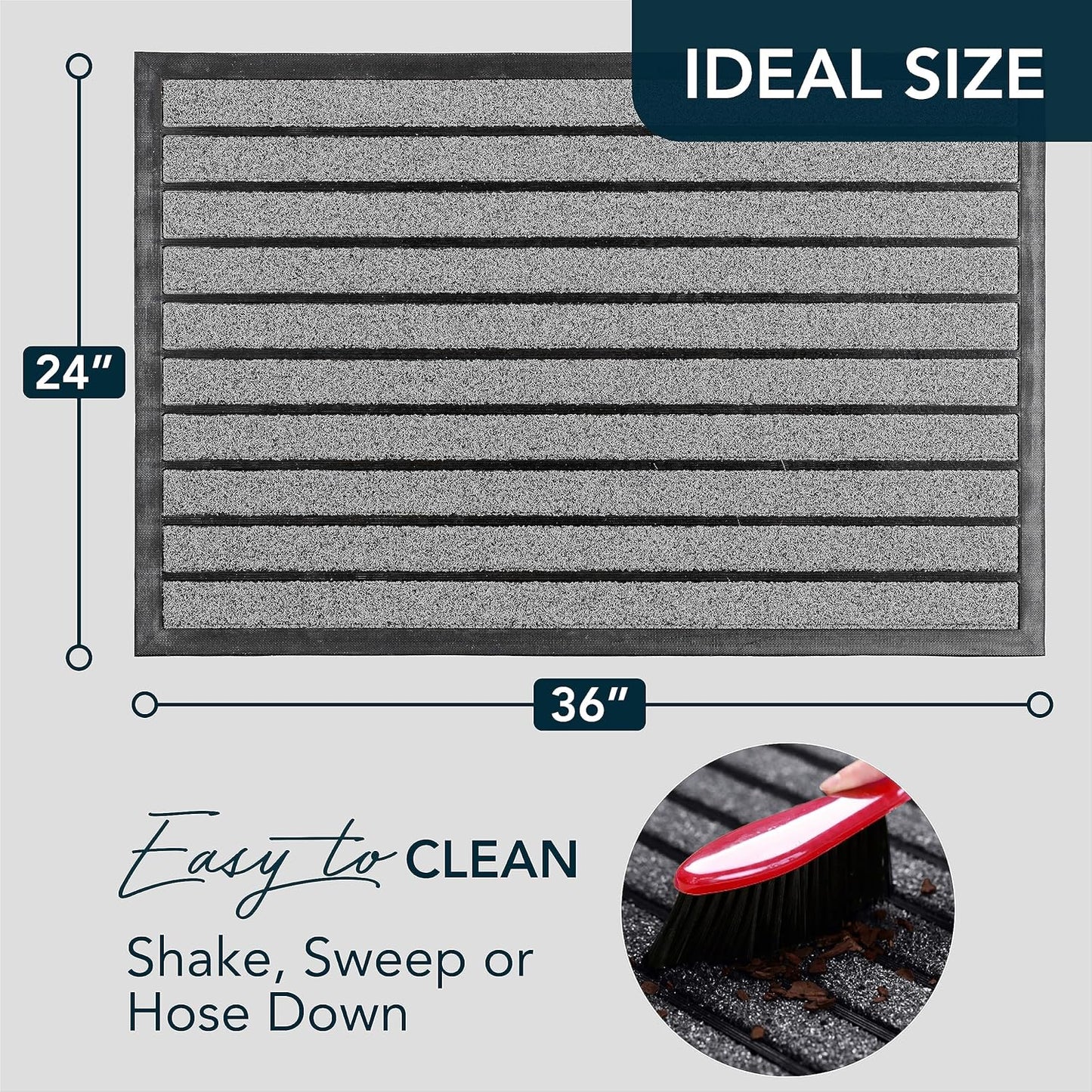 ubdyo Extra Durable Door Mat - Dirt Trapping Outdoor Welcome Mats - Non-Slip Outdoor Indoor Entrance - Low Profile Front Doormat (36" x 24", Bright Grey)